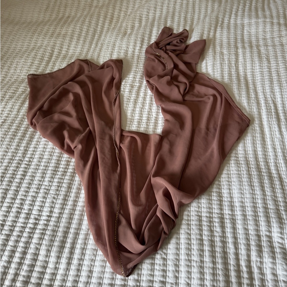 The Hijab Vault Mauve Chiffon Hijab - Rhinestone Trimmed Formal Scarf